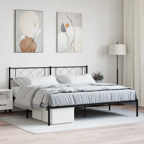 MOBCANT Bettgestell mit Kopfteil, Familienbett Futonbett Tagesbett Doppelbett Geeignet für Gästezimmer Schlafzimmer Wohnungen Hotel Metall Schwarz 180x200 cm von MOBCANT