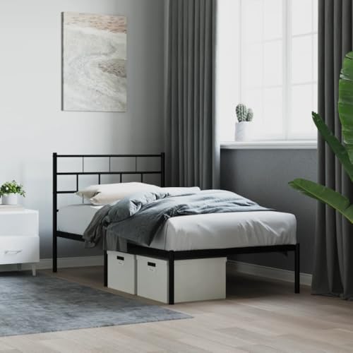 MOBCANT Bettgestell mit Kopfteil, Lattenrost Tagesbett Einzelbett Futonbett Geeignet für Gästezimmer Schlafzimmer Wohnungen Hotel Metall Schwarz 90x200 cm MOBCANT Bettgestell mit Kopfteil, Lattenrost Tagesbett Einzelbett Futonbett Geeignet für Gästezimmer Schlafzimmer Wohnungen Hotel Metall Schwarz 90x200 cm von MOBCANT