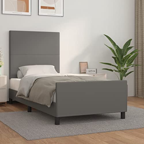 MOBCANT Bettgestell mit Kopfteil, Polsterbett Hausbett Bettstütze Futonbett Geeignet für Hotel Wohnungen Gästezimmer Schlafzimmer Grau 100x200 cm Kunstleder MOBCANT Bettgestell mit Kopfteil, Polsterbett Hausbett Bettstütze Futonbett Geeignet für Hotel Wohnungen Gästezimmer Schlafzimmer Grau 100x200 cm Kunstleder von MOBCANT