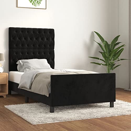 MOBCANT Bettgestell mit Kopfteil, Seniorenbett Futonbett Familienbett Tagesbett Geeignet für Schlafzimmer Wohnungen Hotel Gästezimmer Schwarz 90x190 cm Samt von MOBCANT