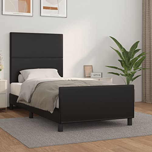 MOBCANT Bettgestell mit Kopfteil, Tagesbett Futonbett Familienbett Bettrahmen Geeignet für Wohnungen Schulen Schlafzimmer Gästezimmer Schwarz 80x200 cm Kunstleder von MOBCANT