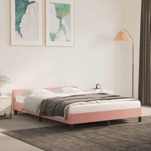 MOBCANT Bettgestell mit Kopfteil ohne Matratze, Familienbett Polsterbett Betten Bettrahmen Geeignet für Schlafzimmer Wohnungen Schulen Gästezimmer Rosa 140x190 cm Samt von MOBCANT