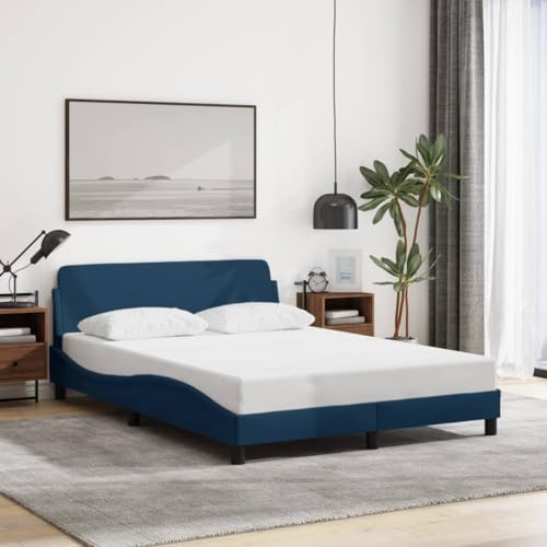 MOBCANT Bettgestell mit Kopfteil ohne Matratze, Polsterbett Bettstütze Tagesbett Doppelbett Geeignet für Gästezimmer Schlafzimmer Schulen Hotel Blau 140x200 cm Stoff von MOBCANT