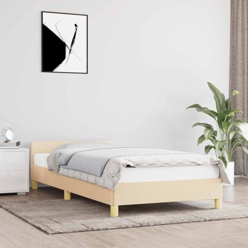 MOBCANT Bettgestell mit Kopfteil ohne Matratze, Seniorenbett Bettrahmen Bettstütze Lattenrost Geeignet für Schlafzimmer Wohnungen Schulen Hotel Creme 80x200 cm Stoff von MOBCANT