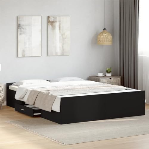 MOBCANT Bettgestell mit Schubladen, Futonbett Bettrahmen Polsterbett Doppelbett Geeignet für Schlafzimmer Hotel Schulen Wohnungen Schwarz 160x200 cm Holzwerkstoff von MOBCANT