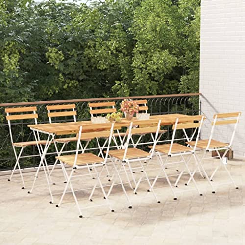 MOBCANT Bistrostühle 8 STK, Balkonmöbel Gartenstühle Gartensessel Loungestuhl Geeignet für Terrasse Garten Patio Balkon Klappbar Massivholz Akazie und Stahl von MOBCANT