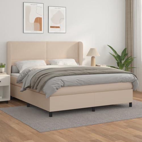 MOBCANT Boxspringbett Matratze, Hausbett Familienbett Futonbett Bettsystem Geeignet für Gästezimmer Hotel Wohnungen Schulen Cappuccino-Braun 160x200 cm Kunstleder von MOBCANT
