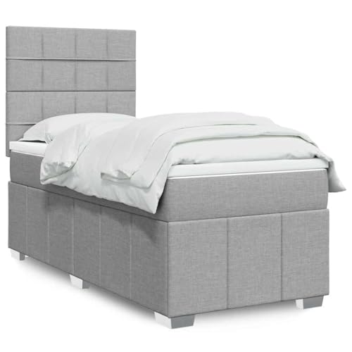 MOBCANT Boxspringbett mit Matratze, Bett Bettsystem Einzelbett Seniorenbett Geeignet für Hotel Schlafzimmer Wohnungen Gästezimmer Hellgrau 90x190 cm Stoff von MOBCANT