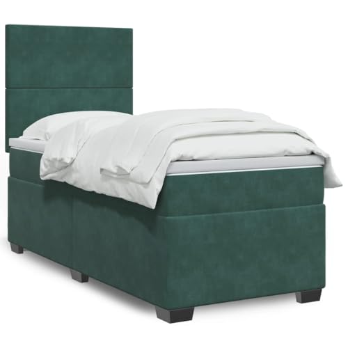 MOBCANT Boxspringbett mit Matratze, Bett Einzelbett Futonbett Bettrahmen Geeignet für Schlafzimmer Wohnungen Schulen Hotel Dunkelgrün 90x190 cm Samt von MOBCANT