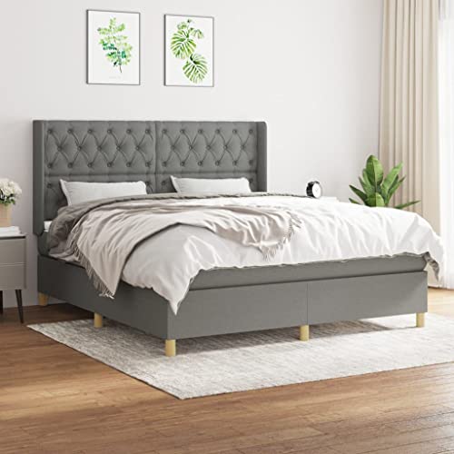 MOBCANT Boxspringbett mit Matratze, Betten Bettstütze Doppelbett Futonbett Geeignet für Schulen Wohnungen Schlafzimmer Gästezimmer Dunkelgrau 160x200 cm Stoff von MOBCANT