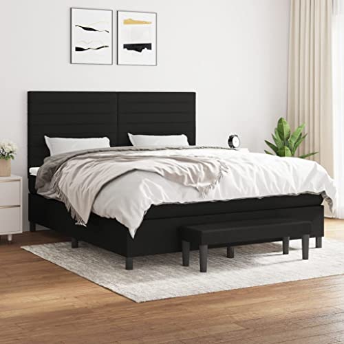 MOBCANT Boxspringbett mit Matratze, Betten Bettstütze Tagesbett Bettgestell Geeignet für Schlafzimmer Wohnungen Hotel Gästezimmer Schwarz 180x200 cm Stoff von MOBCANT