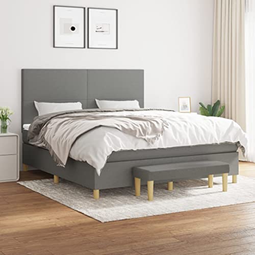 MOBCANT Boxspringbett mit Matratze, Bettgestell Bett Betten Bettsystem Geeignet für Hotel Schulen Schlafzimmer Wohnungen Dunkelgrau 180x200 cm Stoff von MOBCANT