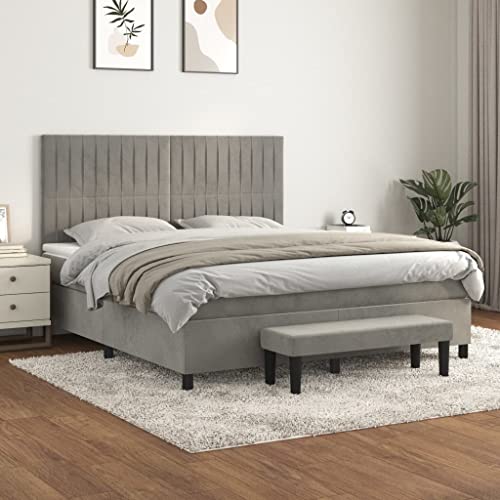 MOBCANT Boxspringbett mit Matratze, Bettgestell Bett Hausbett Familienbett Geeignet für Gästezimmer Schulen Schlafzimmer Hotel Hellgrau 180x200 cm Samt von MOBCANT