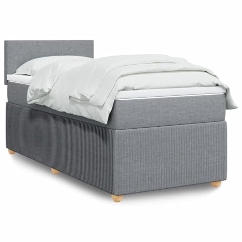 MOBCANT Boxspringbett mit Matratze, Bettgestell Bettstütze Futonbett Bettrahmen Geeignet für Schlafzimmer Gästezimmer Schulen Wohnungen Hellgrau 90x190 cm Stoff von MOBCANT