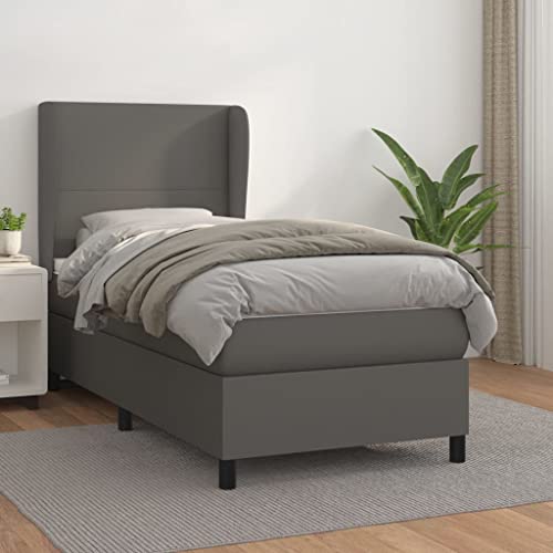 MOBCANT Boxspringbett mit Matratze, Bettgestell Futonbett Einzelbett Bettrahmen Geeignet für Schlafzimmer Hotel Wohnungen Schulen Grau 90x200 cm Kunstleder von MOBCANT