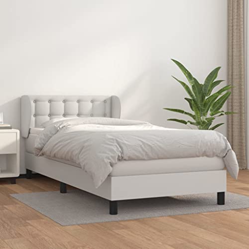 MOBCANT Boxspringbett mit Matratze, Bettrahmen Tagesbett Bettsystem Futonbett Geeignet für Schlafzimmer Hotel Gästezimmer Schulen Weiß 80x200 cm Kunstleder von MOBCANT