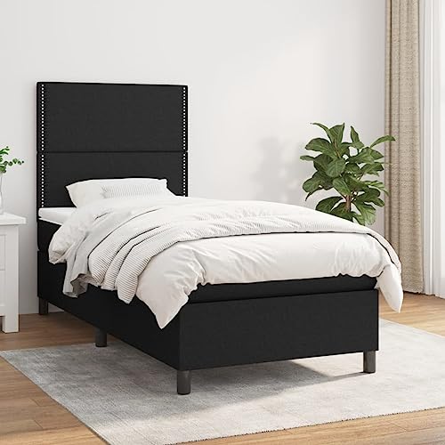 MOBCANT Boxspringbett mit Matratze, Bettstütze Bettgestell Familienbett Futonbett Geeignet für Schulen Schlafzimmer Hotel Wohnungen Schwarz 100x200 cm Stoff von MOBCANT