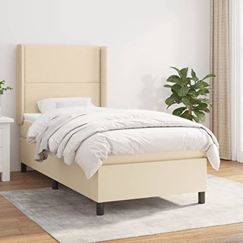 MOBCANT Boxspringbett mit Matratze, Bettstütze Familienbett Tagesbett Futonbett Geeignet für Gästezimmer Hotel Schlafzimmer Schulen Creme 90x200 cm Stoff von MOBCANT
