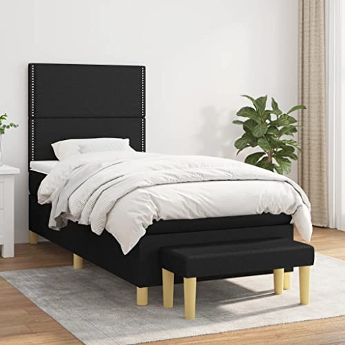 MOBCANT Boxspringbett mit Matratze, Bettstütze Futonbett Seniorenbett Polsterbett Geeignet für Hotel Wohnungen Schulen Gästezimmer Schwarz 90x190 cm Stoff von MOBCANT