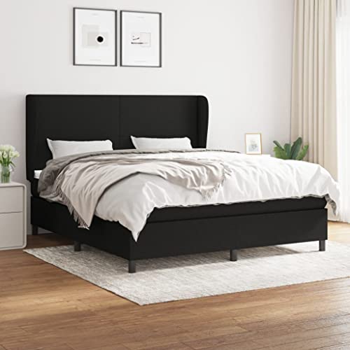 MOBCANT Boxspringbett mit Matratze, Bettstütze Hausbett Bett Doppelbett Geeignet für Schulen Gästezimmer Hotel Schlafzimmer Schwarz 160x200 cm Stoff von MOBCANT