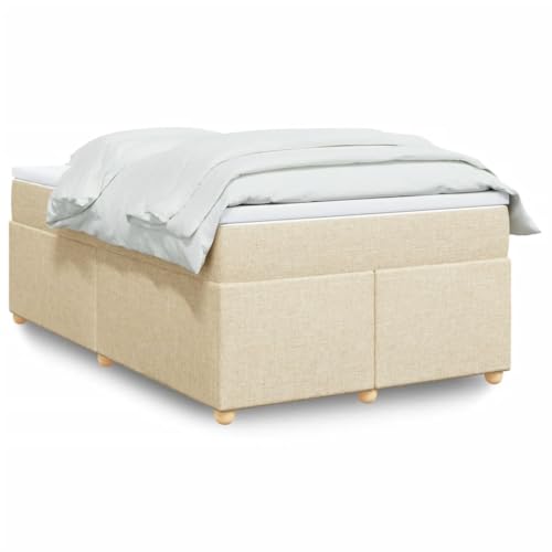 MOBCANT Boxspringbett mit Matratze, Bettstütze Hausbett Tagesbett Polsterbett Geeignet für Schulen Gästezimmer Hotel Schlafzimmer Creme 120x190 cm Stoff von MOBCANT