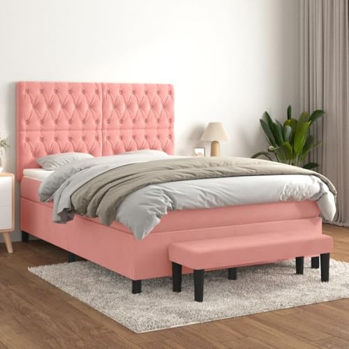 MOBCANT Boxspringbett mit Matratze, Bettsystem Doppelbett Betten Futonbett Geeignet für Wohnungen Gästezimmer Schlafzimmer Hotel Rosa 140x190 cm Samt von MOBCANT