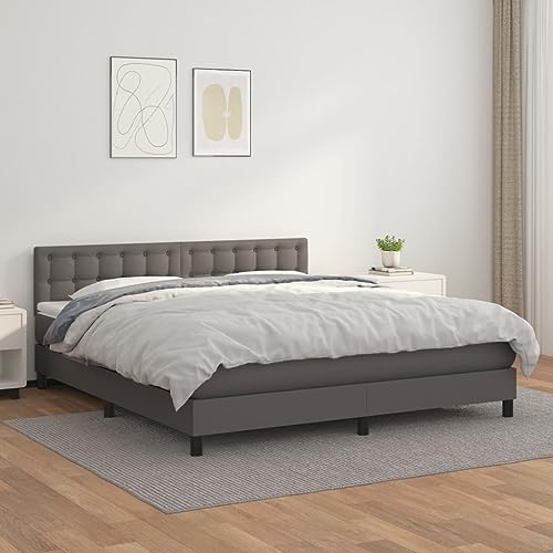 MOBCANT Boxspringbett mit Matratze, Doppelbett Hausbett Tagesbett Polsterbett Geeignet für Gästezimmer Wohnungen Schulen Hotel Grau 180x200 cm Kunstleder von MOBCANT