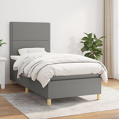 MOBCANT Boxspringbett mit Matratze, Einzelbett Futonbett Tagesbett Bettrahmen Geeignet für Schlafzimmer Wohnungen Schulen Gästezimmer Dunkelgrau 90x190 cm Stoff von MOBCANT