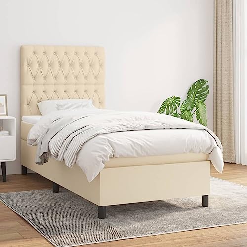 MOBCANT Boxspringbett mit Matratze, Familienbett Bett Futonbett Bettsystem Geeignet für Wohnungen Schulen Schlafzimmer Gästezimmer Creme 90x190 cm Stoff von MOBCANT