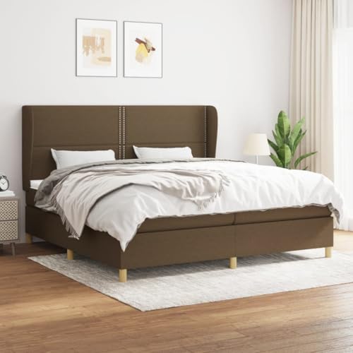 MOBCANT Boxspringbett mit Matratze, Futonbett Bettrahmen Familienbett Betten Geeignet für Schulen Hotel Gästezimmer Schlafzimmer Dunkelbraun 200x200 cm Stoff von MOBCANT