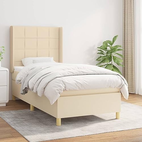 MOBCANT Boxspringbett mit Matratze, Futonbett Bettrahmen Polsterbett Betten Geeignet für Schlafzimmer Schulen Hotel Gästezimmer Creme 80x200 cm Stoff von MOBCANT