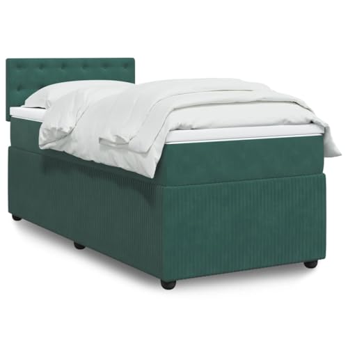MOBCANT Boxspringbett mit Matratze, Futonbett Einzelbett Seniorenbett Bettgestell Geeignet für Gästezimmer Wohnungen Hotel Schlafzimmer Dunkelgrün 80x200 cm Samt von MOBCANT
