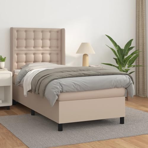 MOBCANT Boxspringbett mit Matratze, Polsterbett Bettrahmen Futonbett Betten Geeignet für Schlafzimmer Wohnungen Hotel Schulen Cappuccino-Braun 90x190cm Kunstleder von MOBCANT