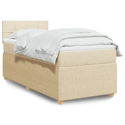 MOBCANT Boxspringbett mit Matratze, Seniorenbett Familienbett Futonbett Bettrahmen Geeignet für Gästezimmer Hotel Schulen Wohnungen Creme 90x190 cm Stoff von MOBCANT