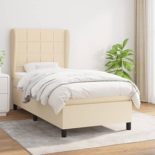 MOBCANT Boxspringbett mit Matratze, Seniorenbett Tagesbett Futonbett Familienbett Geeignet für Schulen Schlafzimmer Hotel Gästezimmer Creme 90x200 cm Stoff von MOBCANT