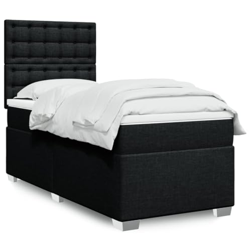 MOBCANT Boxspringbett mit Matratze, Tagesbett Bettrahmen Bettstütze Bettgestell Geeignet für Gästezimmer Schulen Schlafzimmer Hotel Schwarz 100x200 cm Stoff von MOBCANT
