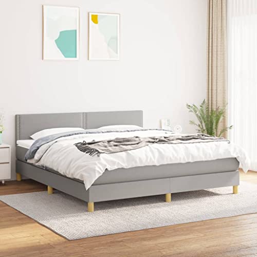MOBCANT Boxspringbett mit Matratze, Tagesbett Bettstütze Bett Doppelbett Geeignet für Gästezimmer Wohnungen Schulen Schlafzimmer Hellgrau 160x200 cm Stoff von MOBCANT