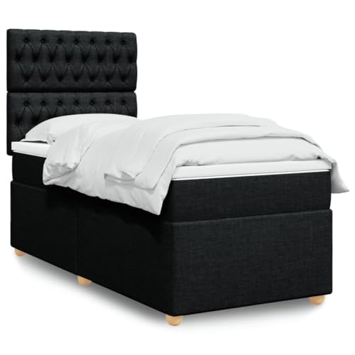 MOBCANT Boxspringbett mit Matratze, Tagesbett Bettsystem Bett Futonbett Geeignet für Schulen Gästezimmer Schlafzimmer Hotel Schwarz 100x200 cm Stoff von MOBCANT