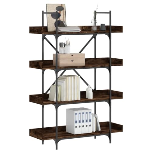 MOBCANT Bücherregal 4 Böden Räuchereiche 100x33x145,5 cm Holzwerkstoff, Bücherschrank Lagerregal Kellerregal Vitrinenschrank Geeignet für Schlafzimmer Arbeitszimmer Wohnzimmer Hotel von MOBCANT