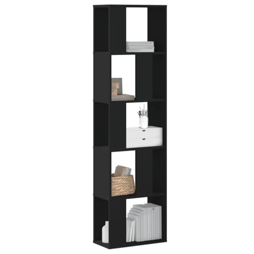 MOBCANT Bücherregal 5 Böden Schwarz 45x23,5x162,5 cm Holzwerkstoff, Kellerregal Bücherschrank Badregal Bookshelf Geeignet für Büro Arbeitszimmer Hotel Wohnung von MOBCANT