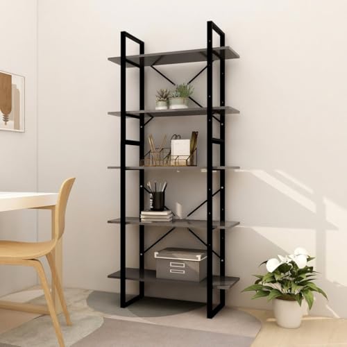 MOBCANT Bücherregal 5 Fächer Grau 80x30x175 cm Holzwerkstoff, Kellerregal Badregal Standregal Bookshelf Geeignet für Schlafzimmer Wohnung Hotel Arbeitszimmer von MOBCANT