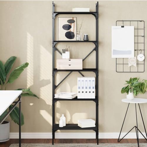 MOBCANT Bücherregal 5 Fächer Schwarz 56x31,5x174 cm Holzwerkstoff, Badregal Standregal Regal Lagerregal Geeignet für Schlafzimmer Hotel Wohnzimmer Wohnung von MOBCANT