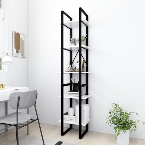 MOBCANT Bücherregal 5 Fächer Weiß 40x30x175 cm Holzwerkstoff, Vitrinenschrank Lagerregal Bücherschrank Kellerregal Geeignet für Arbeitszimmer Wohnzimmer Schlafzimmer Büro von MOBCANT