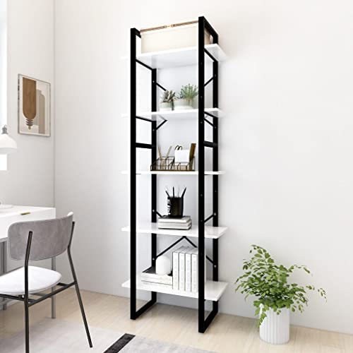 MOBCANT Bücherregal 5 Fächer Weiß 60x30x175 cm Holzwerkstoff, Bookshelf Kellerregal Badregal Vitrinenschrank Geeignet für Wohnzimmer Wohnung Schlafzimmer Büro von MOBCANT