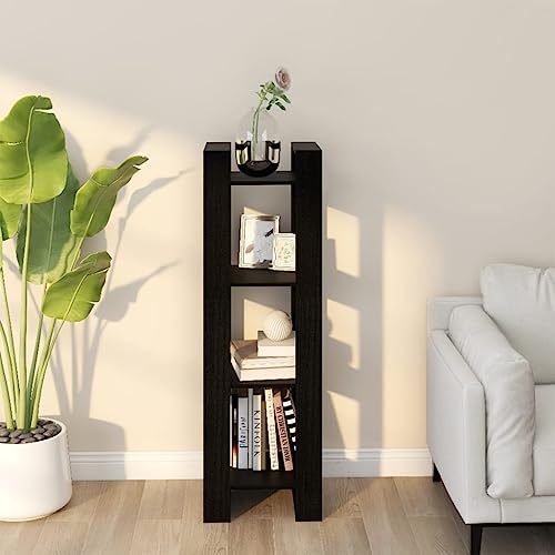 MOBCANT Bücherregal-Raumteiler Schwarz 41x35x125 cm Massivholz Kiefer, Badregal Bookshelf Regal Lagerregal Geeignet für Büro Hotel Schlafzimmer Wohnzimmer von MOBCANT