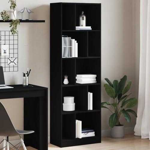 MOBCANT Bücherregal Schwarz 57x28,5x174 cm Holzwerkstoff, Badregal Standregal Bücherschrank Lagerregal Geeignet für Hotel Büro Wohnzimmer Arbeitszimmer von MOBCANT