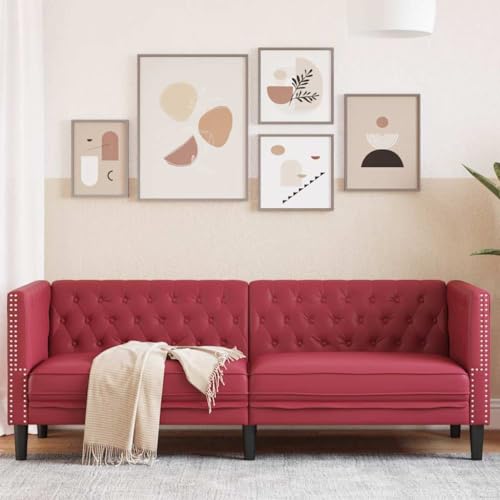 MOBCANT Chesterfield-Sofa 3-Sitzer Weinrot Kunstleder Sofagarnitur Couch Modulares Sofa Schlafsofa für Wohnzimmer Empfangsraum Schlafzimmer Wohnung von MOBCANT