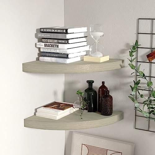 MOBCANT Eck-Schweberegale 2 STK. Eichen-Optik 35x35x3,8 cm MDF, Bücherregal Wand Floating Shelves Bilderleiste Schwebendes Regal Verwendbar für Wohnzimmer Badezimmer Arbeitszimmer Waschküche von MOBCANT
