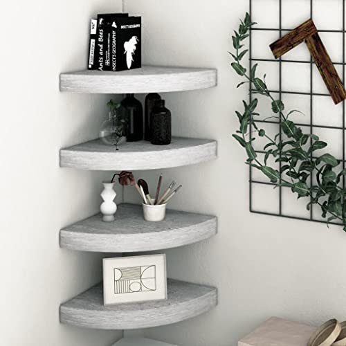 MOBCANT Eck-Schweberegale 4 STK. Betongrau 35x35x3,8 cm MDF, Schwebendes Regal Regalbrett Bücherregal Wand Floating Shelves Verwendbar für Waschküche Badezimmer Wohnzimmer Arbeitszimmer von MOBCANT