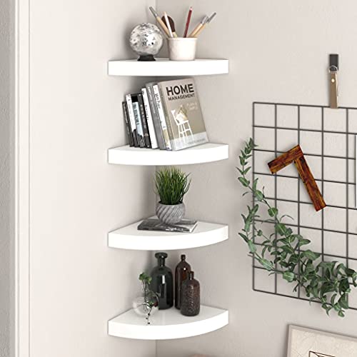 MOBCANT Eck-Schweberegale 4 STK. Hochglanz-Weiß 25x25x3,8 cm MDF, Regalbrett Bücherregal Wand Schwebendes Regal Bilderleiste Verwendbar für Schlafzimmer Wohnzimmer Arbeitszimmer Waschküche von MOBCANT